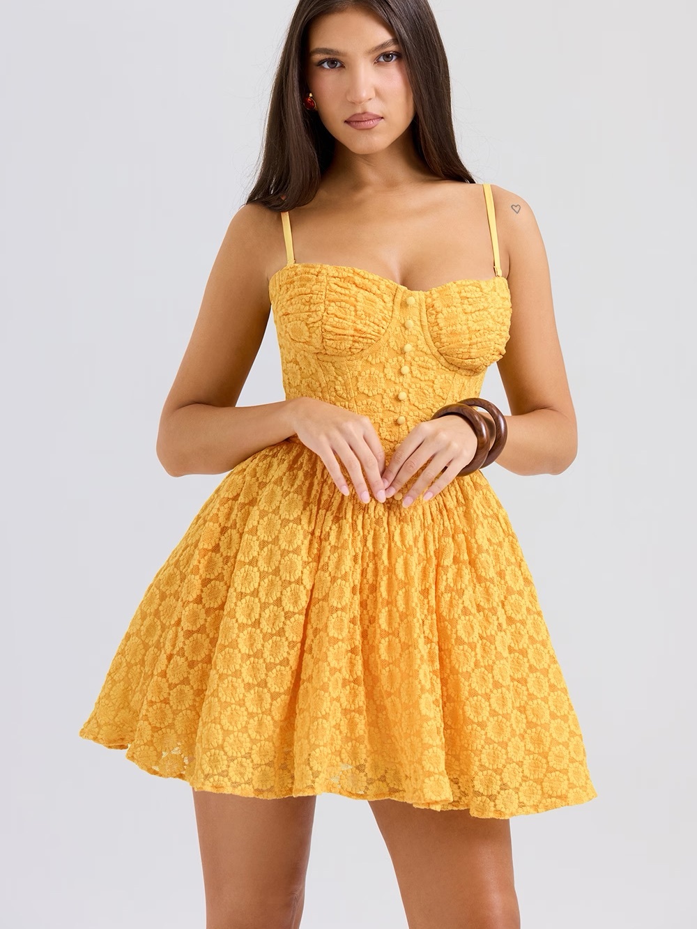 BN House of CB Carolina Yellow Lace Sundress with Bustier Bodice